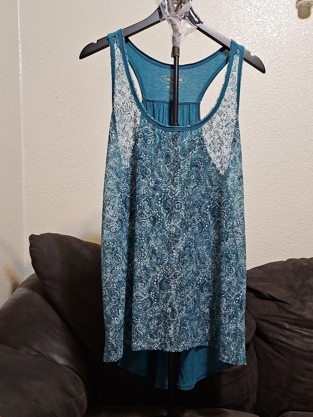 Maurices Teal Paisley Sparkly Racerback Tank